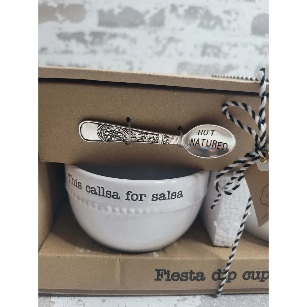 Mud Pie Fiesta Dip Cup Set with Spoons Salsa‎ Bowls NEW IN BOX NIB